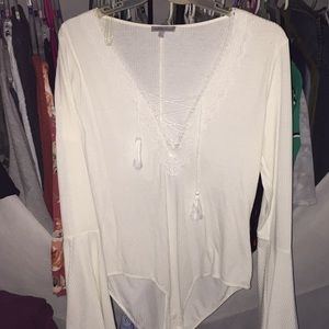 White lace up body suit